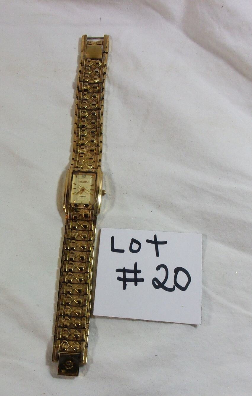 ELGIN DIAMOND EG286NB 381 PC11 GOLD TONE WATCH WITH DIAMOND ACCENT-NICE-RUNS